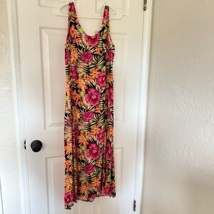 Vintage Y2K 90s Tropical Hibiscus Floral Flower Beach Resort Summer Maxi Dress